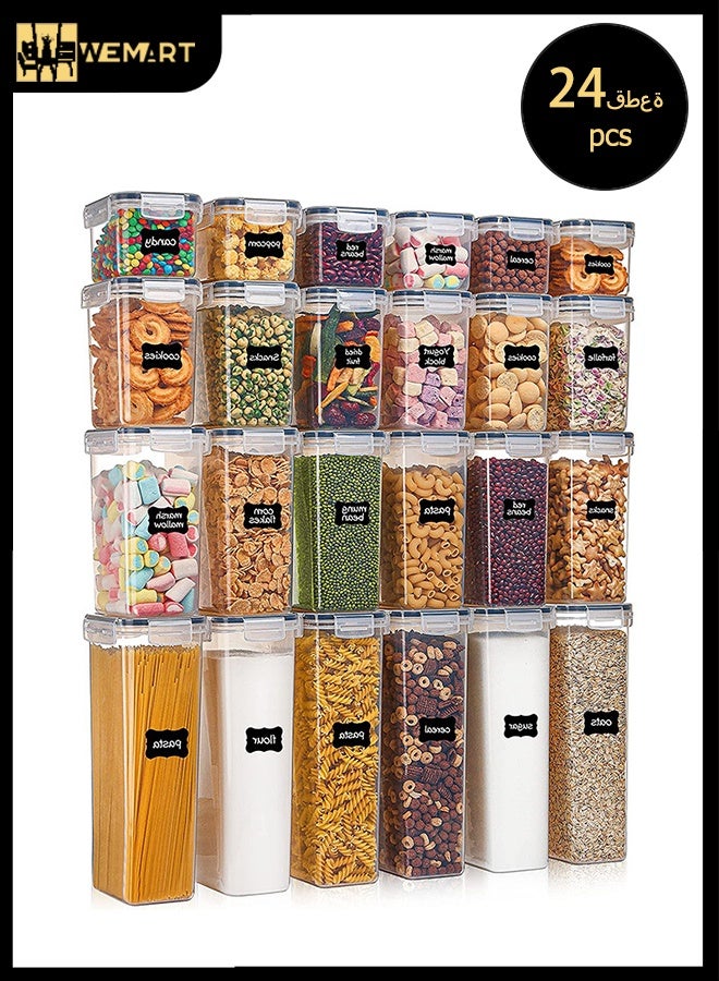 WEMART Food Storage Containers with Lids, 24 PCS Plastic Kitchen and Pantry Organization Canisters for Cereal, Dry Food, Flour and Sugar, BPA Free Leak-proof Food Storage Jars, Includes 24 Labels & Marker - Image 1